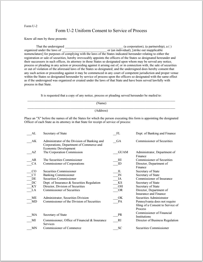 MT- Montana Uniform Consent to Service of Process Form U-2