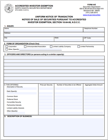 ND- North Dakota Accredited Investor Exemption Form-AIE