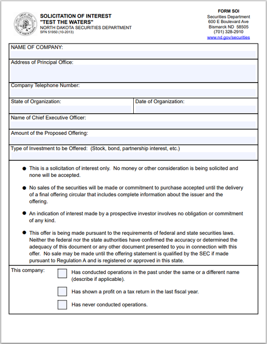 ND- North Dakota Solicitation of Interest Form-SOI