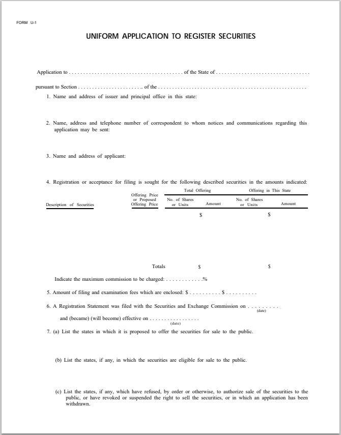 ND- North Dakota Uniform Application to Register Securities Form U-1