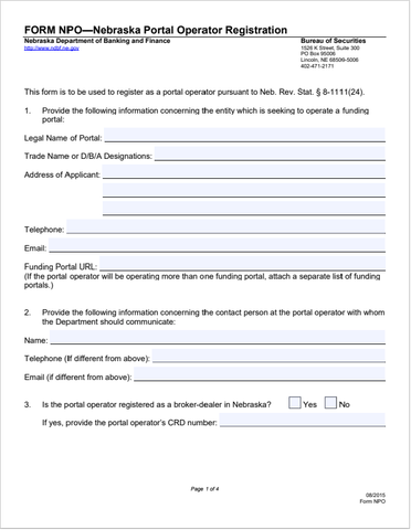 NE- Nebraska Portal Operator Registration Form- NPO