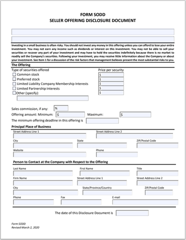 NE- Nebraska Seller Offering Disclosure Document Form-SODD