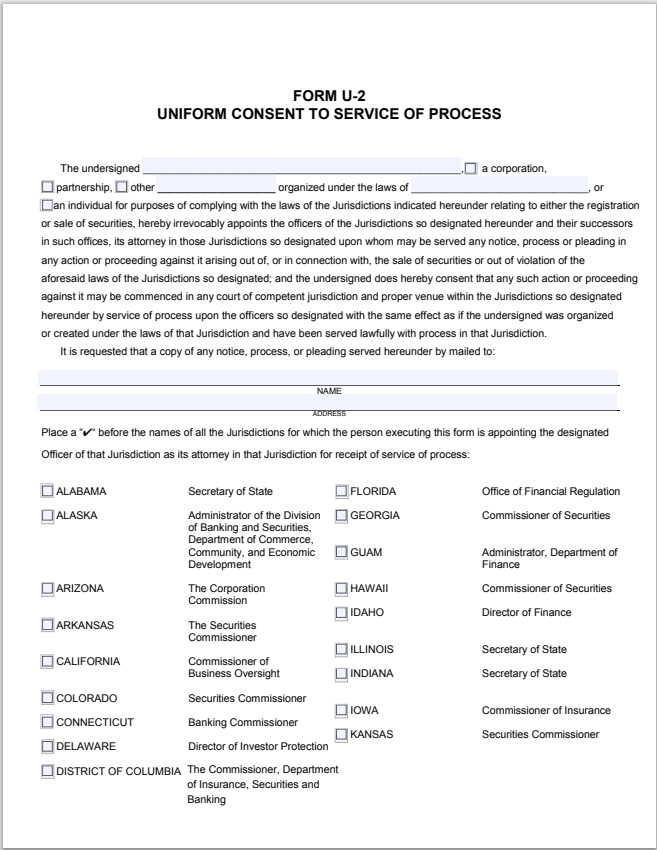NE- Nebraska Uniform Consent to Service of Process Form U-2