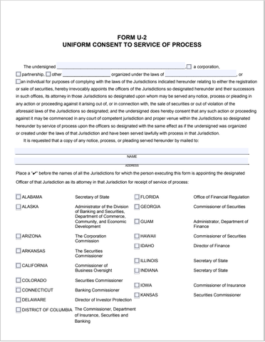 NH- New Hampshire Uniform Consent to Service of Process Form U-2