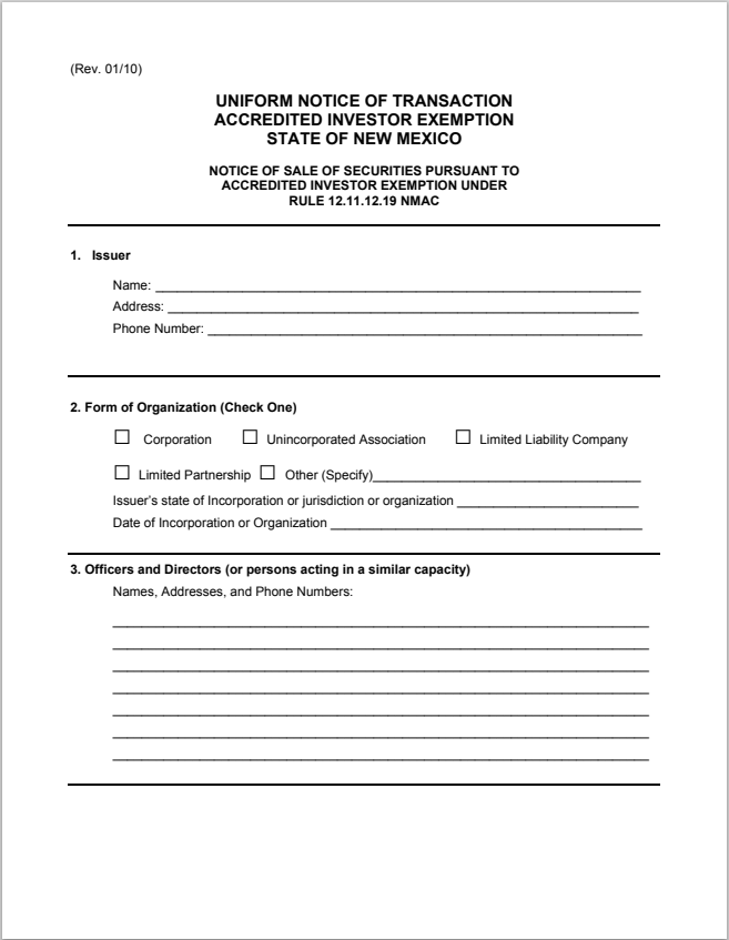 NM- New Mexico Accredited Investor Exemption Form