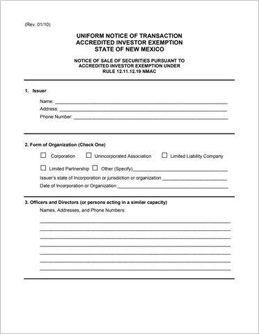 NM- New Mexico Accredited Investor Exemption Form
