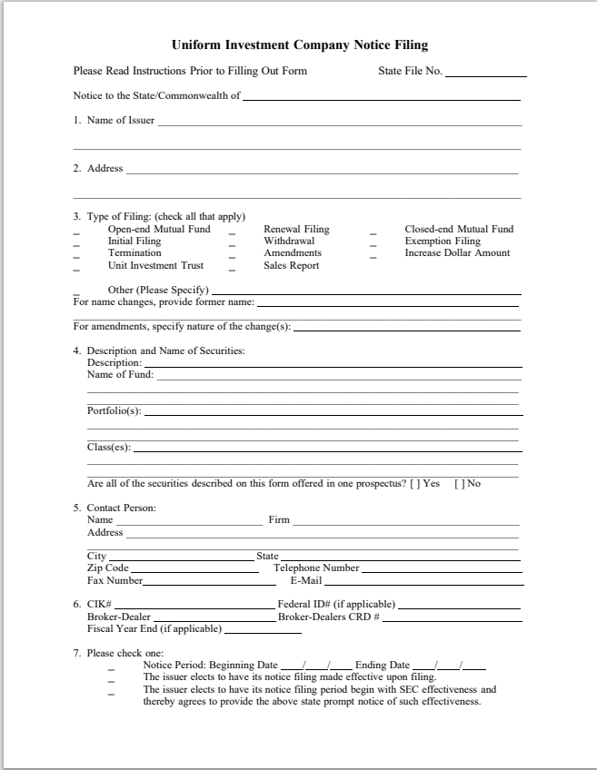 NM- New Mexico Uniform Investment Company Notice Filing Form-NF