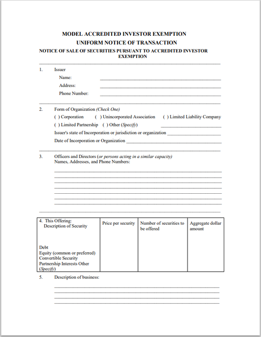 OK- Oklahoma Model Accredited Investor Exemption Uniform Notice of Transaction Form