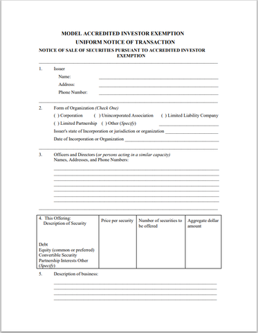 OK- Oklahoma Model Accredited Investor Exemption Uniform Notice of Transaction Form