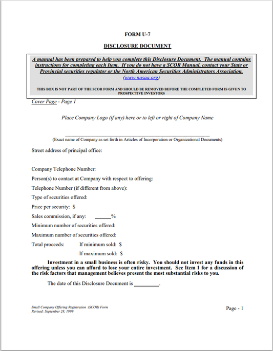 OK- Oklahoma Small Company Offering Registration - SCOR Form U-7