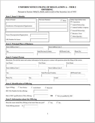 OK- Oklahoma Uniform Notice of Filing of Regulation A – Tier 2 Offering Form
