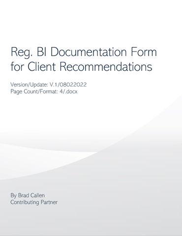 CPBD- Reg. BI Documentation Form for Client Recommendations