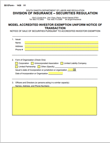 SD- South Dakota Model Accredited Investor Exemption Form