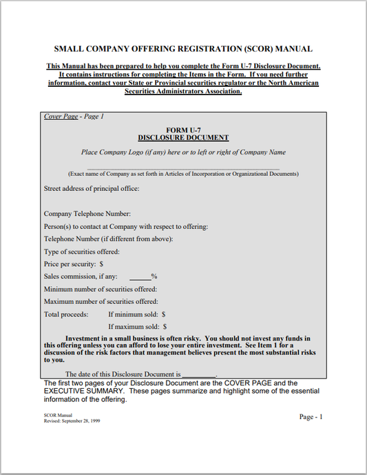 SD- South Dakota Small Company Offering Registration - SCOR Filing Manual