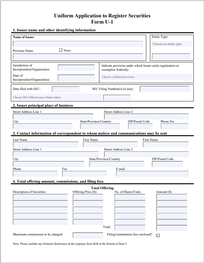 SD- South Dakota Uniform Application to Register Securities Form U-1
