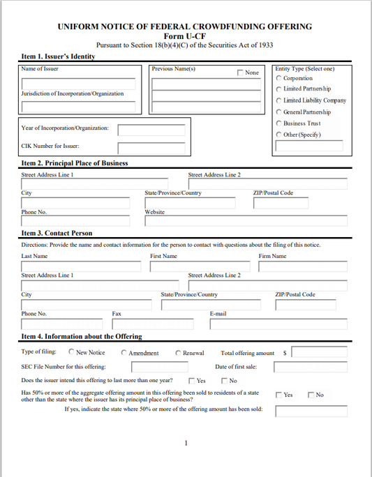 SD- South Dakota Uniform Notice of Federal Crowdfunding Offering Form U-CF