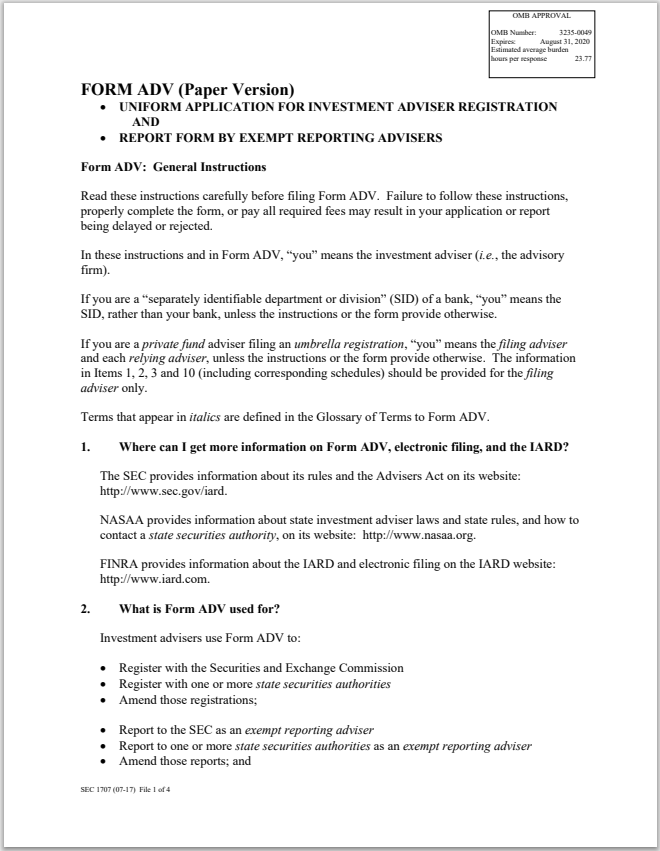 IA- SEC Form ADV Parts 1 & 2 General Instructions