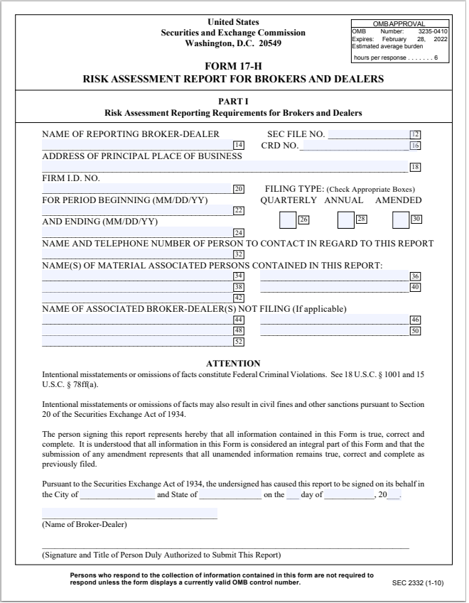 BD- SEC Form 17-H