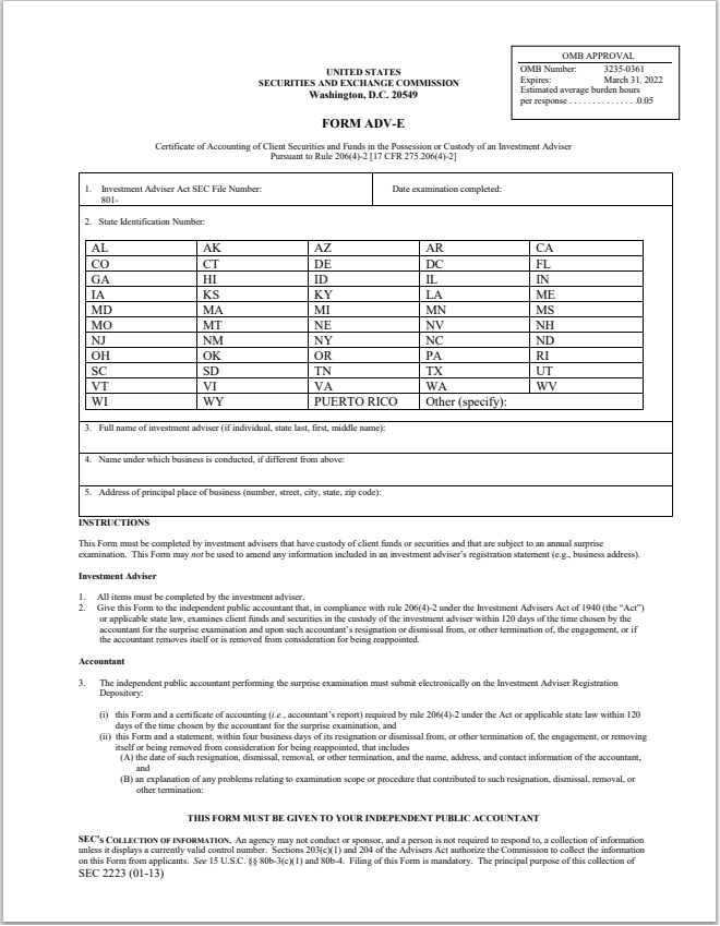 IA- SEC Form ADV-E