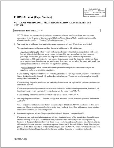 IA- SEC Form ADV-W