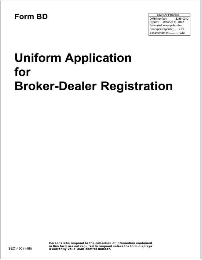 BD- SEC Broker-Dealer Registration Form BD