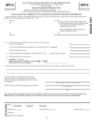Securities Investor Protection Corp. SIPC-6 General Assessment Payment Form