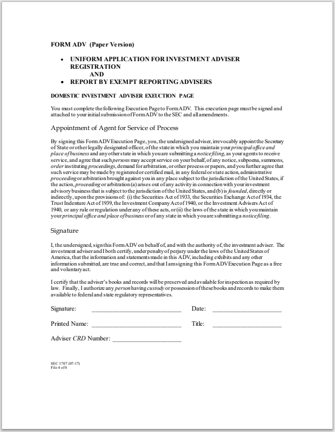 IA- SEC Form ADV Execution Page