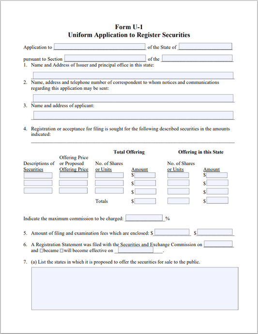 TN- Tennessee Uniform Application to Register Securities Form U-1