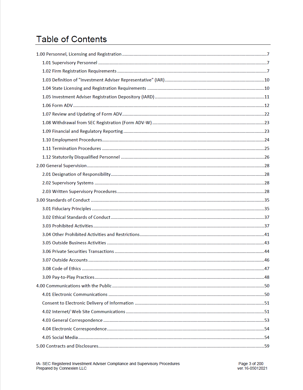 IA- SEC Registered Investment Adviser Compliance Manual (with Exhibits)