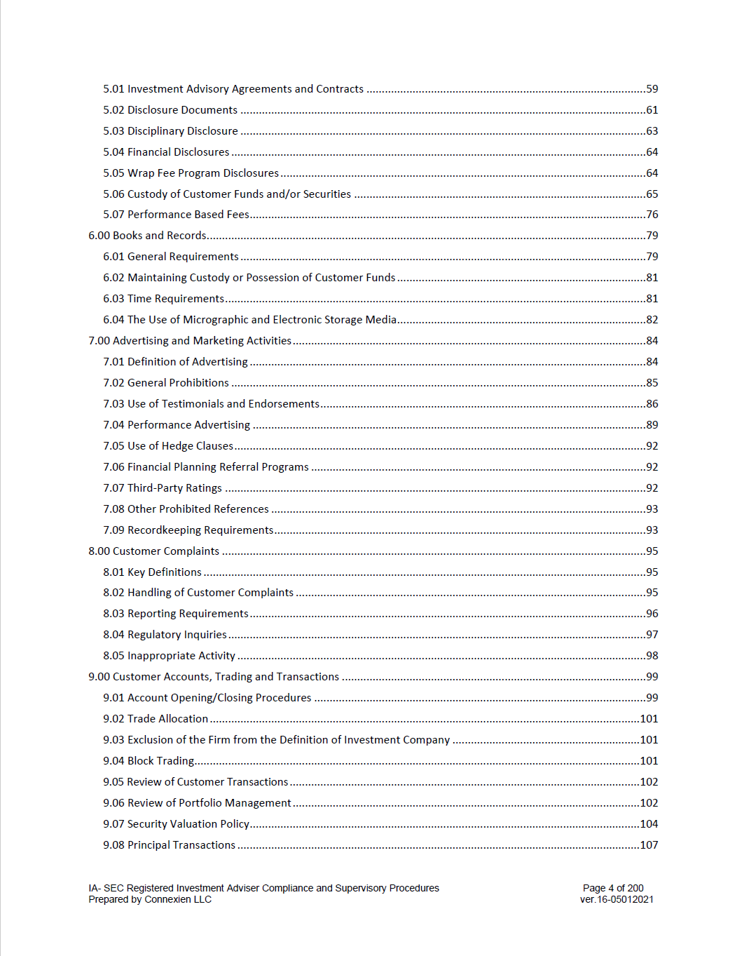 IA- SEC Registered Investment Adviser Compliance Manual (with Exhibits)