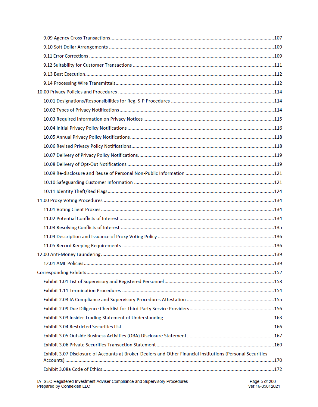 IA- SEC Registered Investment Adviser Compliance Manual (with Exhibits)