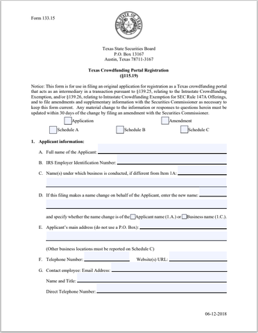 TX- Texas Crowdfunding Portal Registration Form 133.15