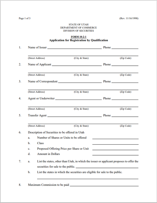 UT- Utah Application for Registration by Qualification Form 10-2-1