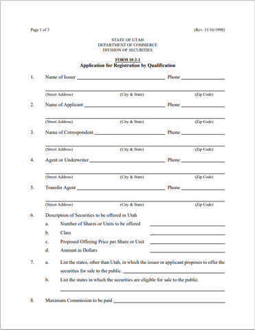 UT- Utah Application for Registration by Qualification Form 10-2-1