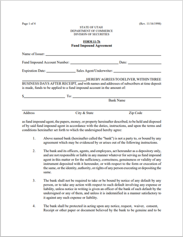 UT- Utah Impound of Funds Escrow Agreement Form 11-7b