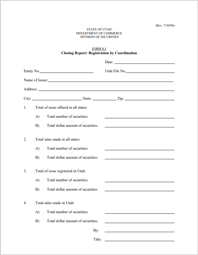 UT- Utah Registration by Coordination – Closing Report Form 9-1