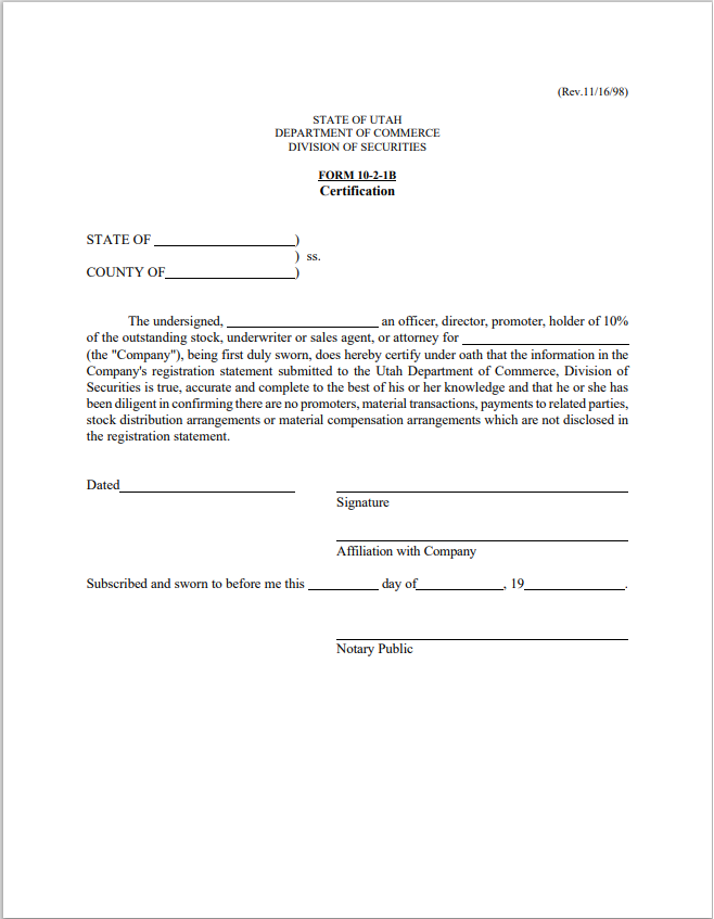 UT- Utah Registration by Coordination Certification Form 10-2-1B