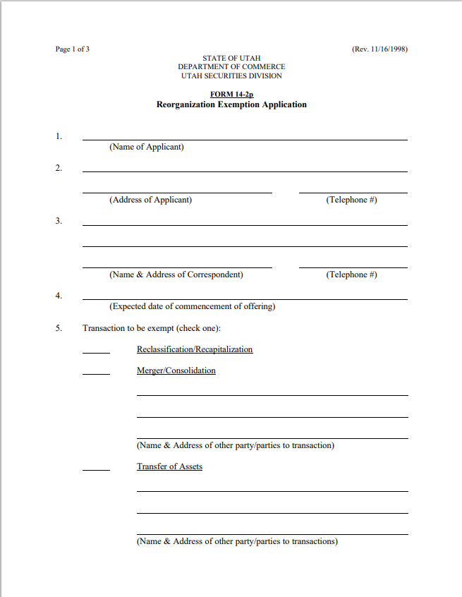 UT- Utah Reorganization of Exemption Application Form 14-2p