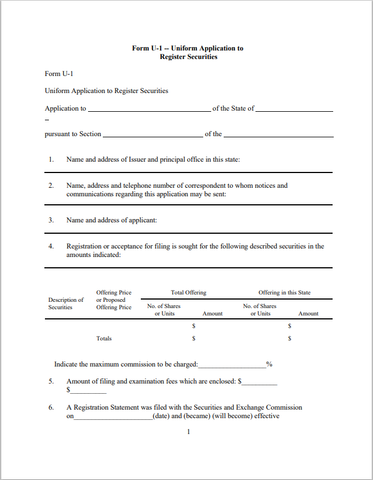 UT- Utah Uniform Application to Register Securities Form U-1