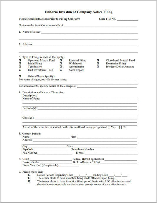 UT- Utah Uniform Investment Company Notice Filing Form-NF