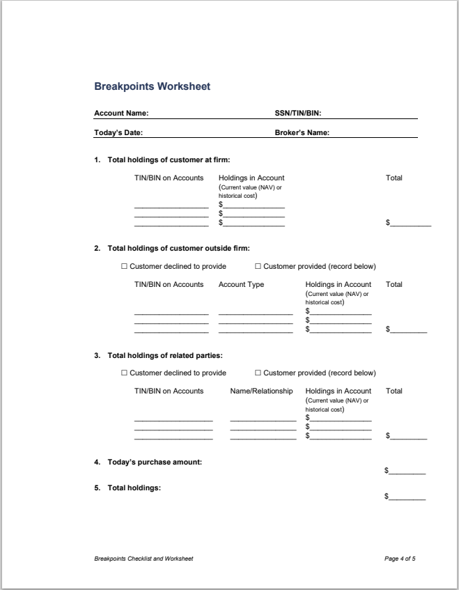 BD- FINRA Mutual Fund Breakpoints Worksheet Template