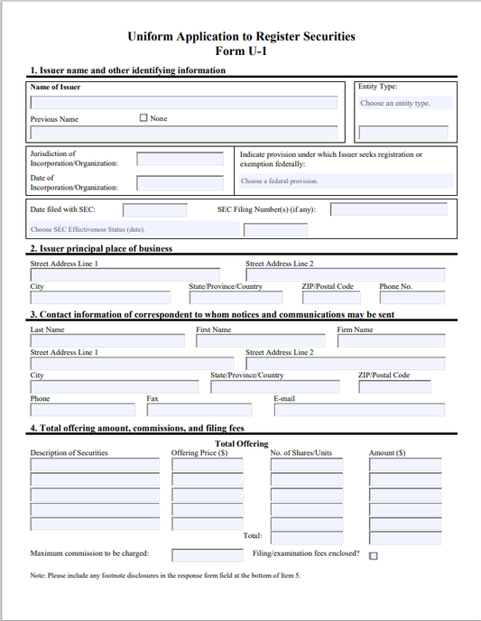 WI- Wisconsin Uniform Application to Register Securities Form U-1