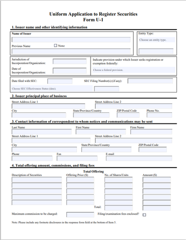 WI- Wisconsin Uniform Application to Register Securities Form U-1