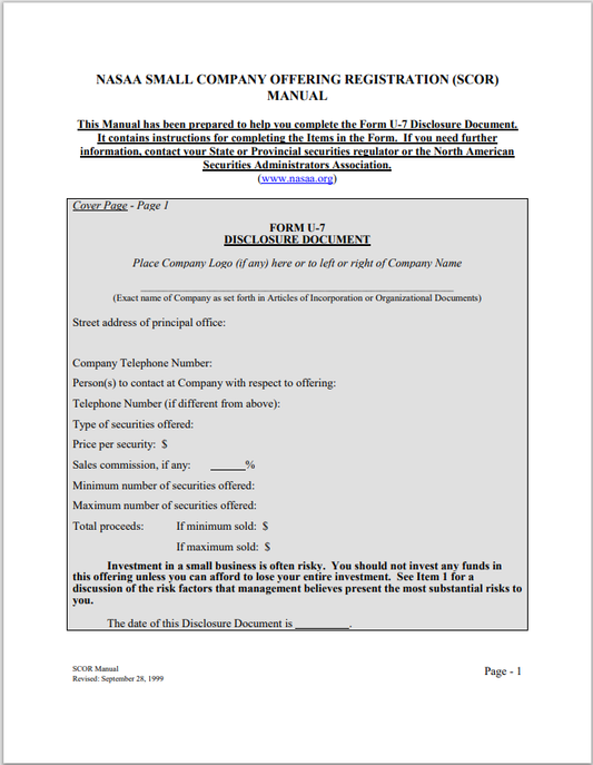 WV- West Virginia Small Company Offering Registration – SCOR Filing Manual