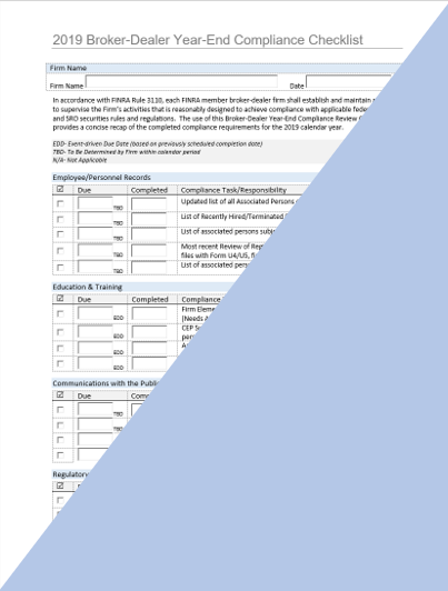 BD- 2019 Broker-Dealer Year-end Compliance Checklist